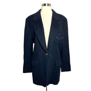 Louis Feraud Womens Lambs Wool Angora Blazer Size 10 Navy Blue